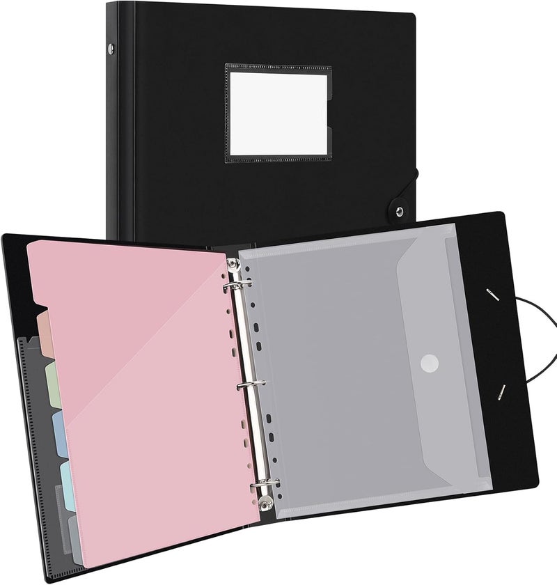 Uquelic 3-Ring Binder 1-Inch with Dividers, 6 Pocket Folders (12 Pockets) & Clear Pouch, Elastic Closure Refillable PP Folder for Letter Size Documents, School, Office - Macaron Inner Pages - Image 1